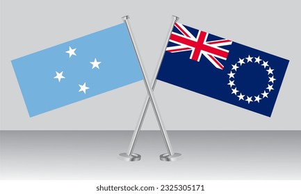 Banderas cruzadas de Micronesia y las Islas Cook. Colores oficiales. Proporción correcta. Diseño de pancartas
