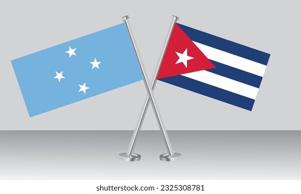 Crossed flags of Micronesia and Cuba. Official colors. Correct proportion. Banner design
