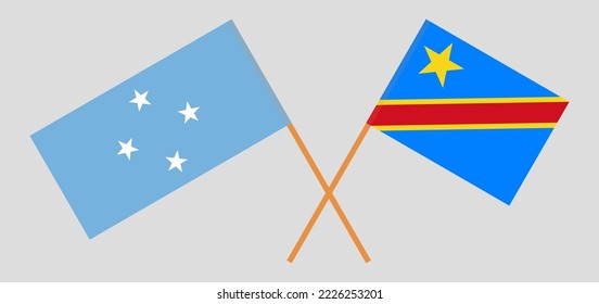 Crossed flags of Micronesia and Democratic Republic of the Congo. Official colors. Correct proportion. Vector illustration
