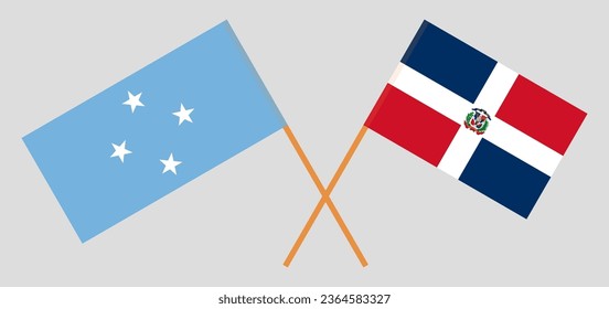 Crossed flags of Micronesia and Dominican Republic. Official colors. Correct proportion. Vector illustration
