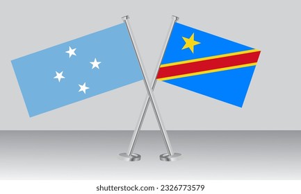 Banderas cruzadas de Micronesia y RD Congo. Colores oficiales. Proporción correcta. Diseño de pancartas
