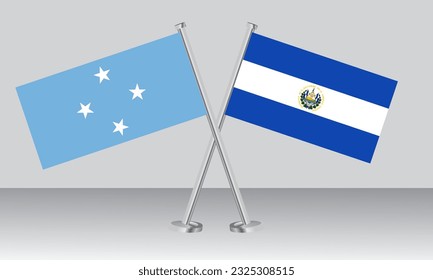 Crossed flags of Micronesia and El Salvador. Official colors. Correct proportion. Banner design
