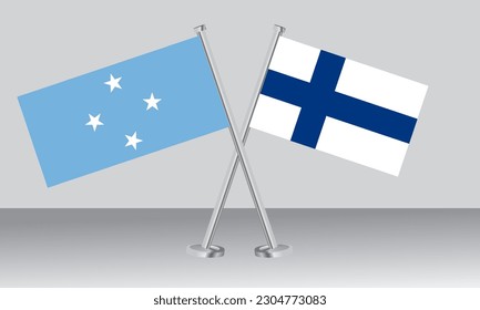 Crossed flags of Micronesia and Finland. Official colors. Correct proportion. Banner design