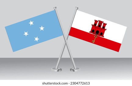 Gekreuzte Flaggen von Mikronesien und Gibraltar. Offizielle Farben. Richtiger Anteil. Banner-Design