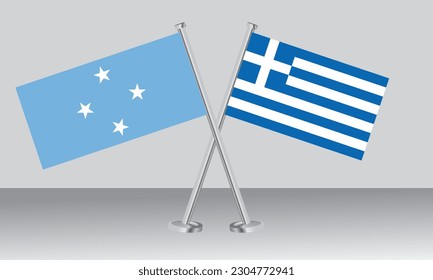 Banderas cruzadas de Micronesia y Grecia. Colores oficiales. Proporción correcta. Diseño de pancartas