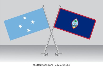 Crossed flags of Micronesia and Guam. Official colors. Correct proportion. Banner design
