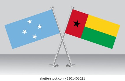 Crossed flags of Micronesia and Guinea Bissau. Official colors. Correct proportion. Banner design