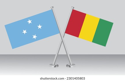 Gekreuzte Flaggen von Mikronesien und Guinea. Offizielle Farben. Richtiger Anteil. Banner-Design
