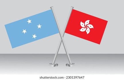 Crossed flags of Micronesia and Hong Kong. Official colors. Correct proportion. Banner design