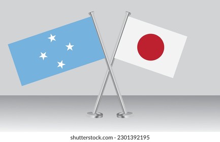 Crossed flags of Micronesia and Japan. Official colors. Correct proportion. Banner design