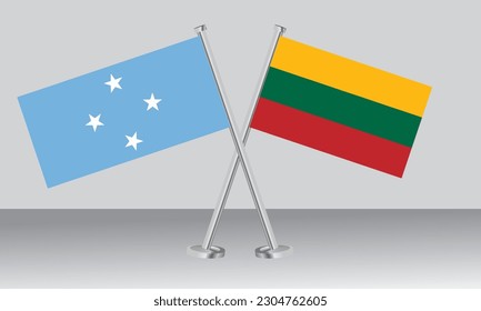 Crossed flags of Micronesia and Lithuania. Official colors. Correct proportion. Banner design
