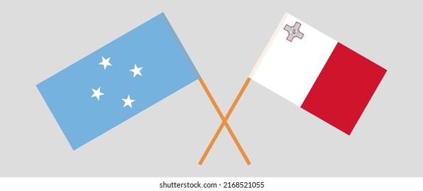 Crossed flags of Micronesia and Malta. Official colors. Correct proportion. Vector illustration
