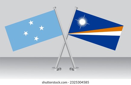 Crossed flags of Micronesia and Marshall Islands. Official colors. Correct proportion. Banner design
