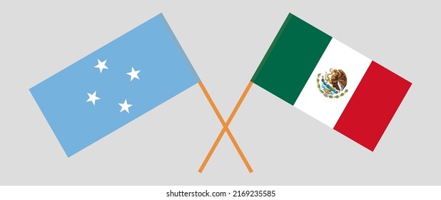 Crossed flags of Micronesia and Mexico. Official colors. Correct proportion. Vector illustration
