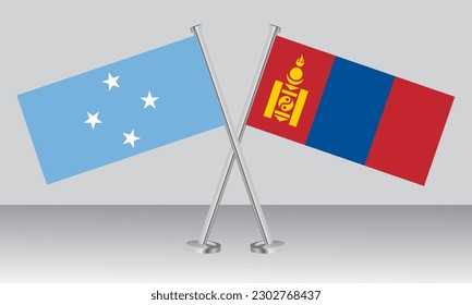 Gekreuzte Flaggen von Mikronesien und der Mongolei. Offizielle Farben. Richtiger Anteil. Banner-Design