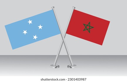 Banderas cruzadas de Micronesia y Marruecos. Colores oficiales. Proporción correcta. Diseño de pancartas