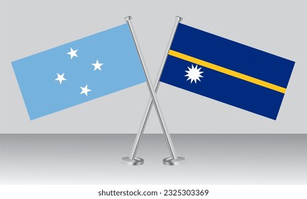 Crossed flags of Micronesia and Nauru. Official colors. Correct proportion. Banner design
