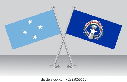 Crossed flags of Micronesia and Northern Mariana Islands. Official colors. Correct proportion. Banner design
