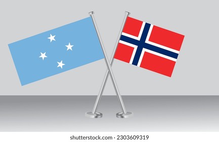 Crossed flags of Micronesia and Norway. Official colors. Correct proportion. Banner design