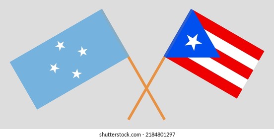 Crossed flags of Micronesia and Puerto Rico. Official colors. Correct proportion. Vector illustration
