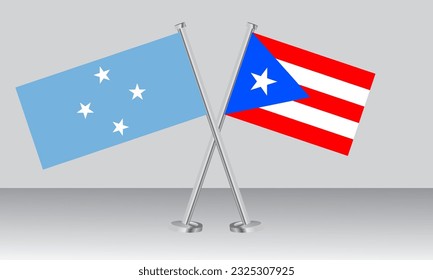 Gekreuzte Flaggen von Mikronesien und Puerto Rico. Offizielle Farben. Richtiger Anteil. Banner-Design
