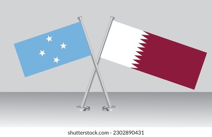 Banderas cruzadas de Micronesia y Qatar. Colores oficiales. Proporción correcta. Diseño de pancartas