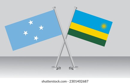 Gekreuzte Flaggen von Mikronesien und Ruanda. Offizielle Farben. Richtiger Anteil. Banner-Design