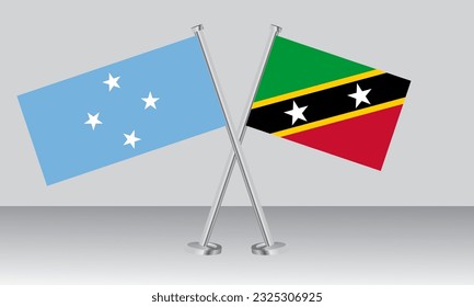 Banderas cruzadas de Micronesia y Saint Kitts y Nevis. Colores oficiales. Proporción correcta. Diseño de pancartas
