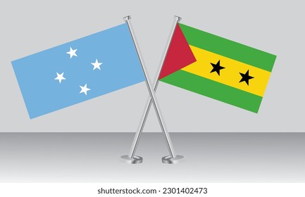 Banderas cruzadas de Micronesia y Santo Tomé Príncipe. Colores oficiales. Proporción correcta. Diseño de pancartas