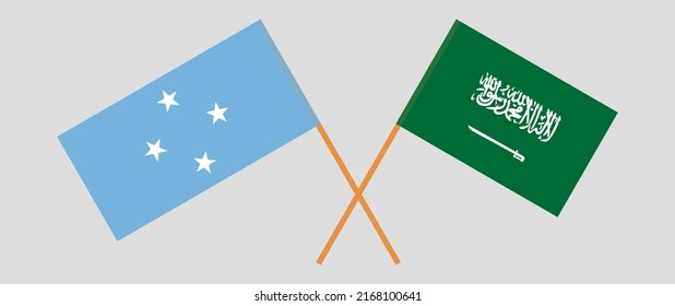 Crossed flags of Micronesia and Saudi Arabia. Official colors. Correct proportion. Vector illustration
