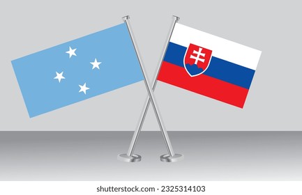 Crossed flags of Micronesia and Slovakia. Official colors. Correct proportion. Banner design
