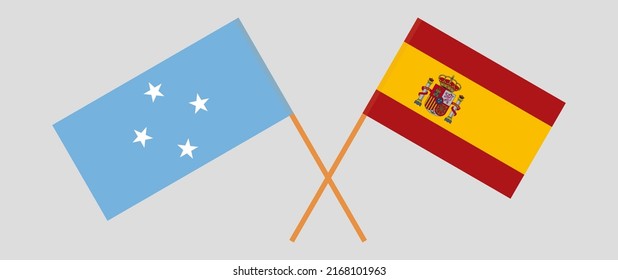 Crossed flags of Micronesia and Spain. Official colors. Correct proportion. Vector illustration
