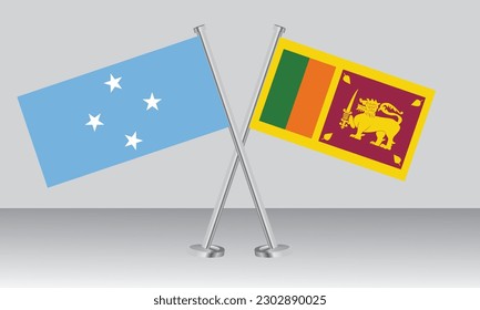 Crossed flags of Micronesia and Sri Lanka. Official colors. Correct proportion. Banner design