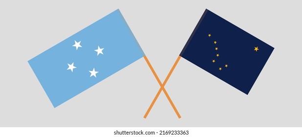 Crossed flags of Micronesia and the State of Alaska. Official colors. Correct proportion. Vector illustration
