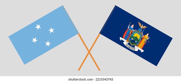 Crossed flags of Micronesia and The State of New York. Official colors. Correct proportion. Vector illustration
