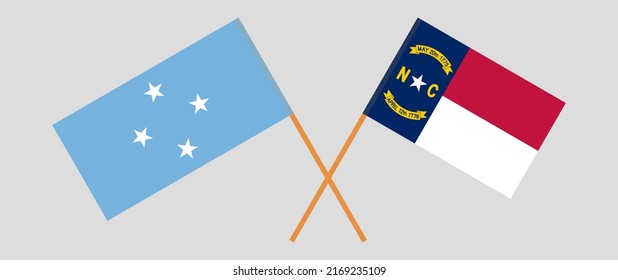 Crossed flags of Micronesia and The State of North Carolina. Official colors. Correct proportion. Vector illustration

