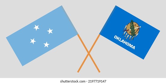 Crossed flags of Micronesia and The State of Oklahoma. Official colors. Correct proportion. Vector illustration
