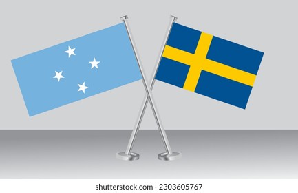 Crossed flags of Micronesia and Sweden. Official colors. Correct proportion. Banner design