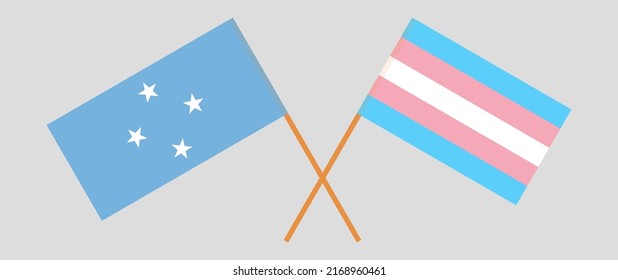 Crossed flags of Micronesia and Transgender Pride. Official colors. Correct proportion. Vector illustration