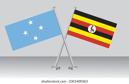 Gekreuzte Flaggen von Mikronesien und Uganda. Offizielle Farben. Richtiger Anteil. Banner-Design