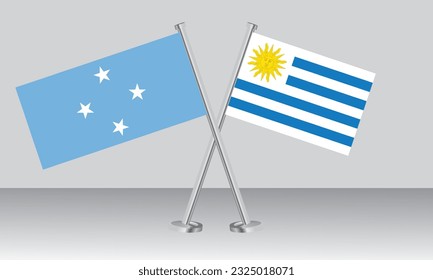 Crossed flags of Micronesia and Uruguay. Official colors. Correct proportion. Banner design
