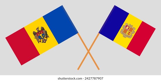 Crossed flags of Moldova and Andorra. Official colors. Correct proportion. Vector illustration
