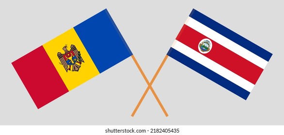 Crossed flags of Moldova and Costa Rica. Official colors. Correct proportion. Vector illustration
