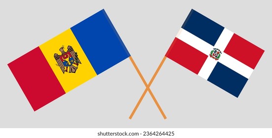 Crossed flags of Moldova and Dominican Republic. Official colors. Correct proportion. Vector illustration
