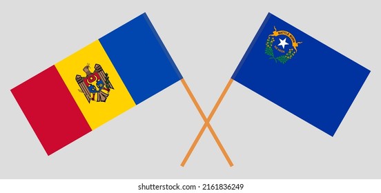 Crossed flags of Moldova and The State of Nevada. Official colors. Correct proportion. Vector illustration
