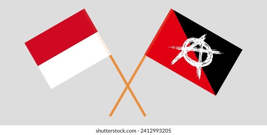 Crossed flags of Monaco and anarchy. Official colors. Correct proportion. Vector illustration
