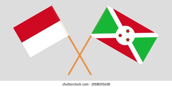 Crossed flags of Monaco and Burundi. Official colors. Correct proportion
