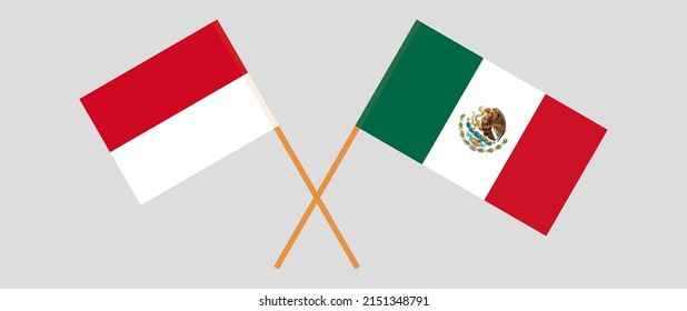 Crossed flags of Monaco and Mexico. Official colors. Correct proportion. Vector illustration
