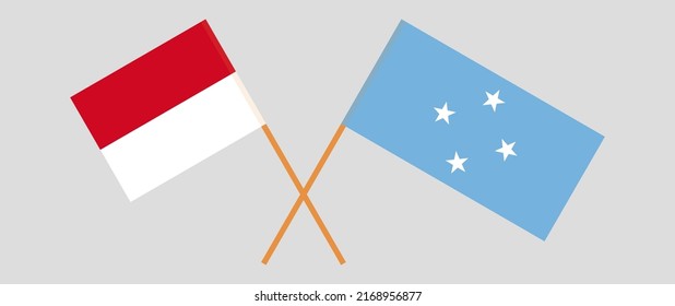 Crossed flags of Monaco and Micronesia. Official colors. Correct proportion. Vector illustration
