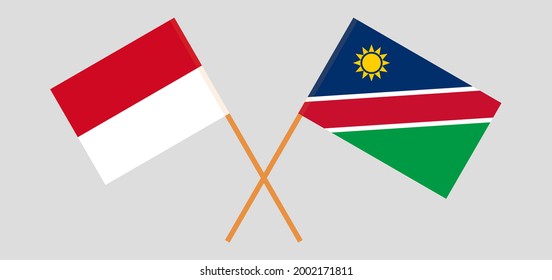 Crossed flags of Monaco and Namibia. Official colors. Correct proportion